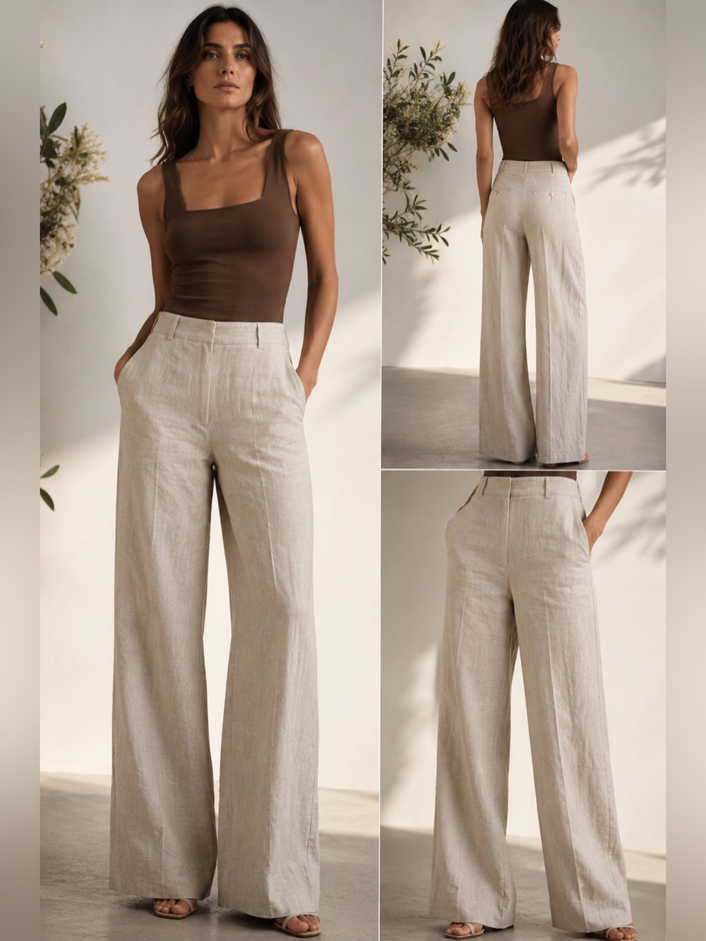 Robert Rodriguez Linen Wide Leg Pants Women’s 6 Beige Natural High Rise